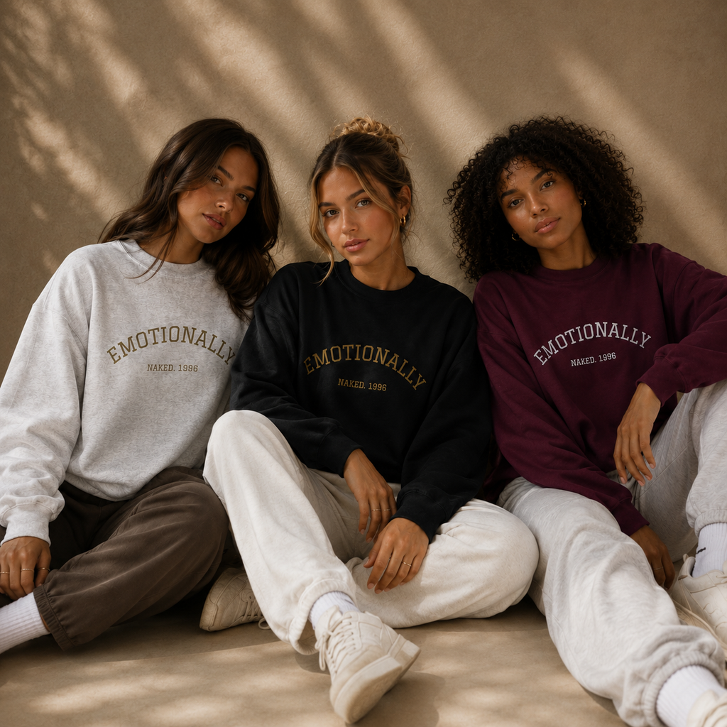 Emotionally Printed Sweatshirt | 'Emotionally' Arch Text Crewneck
